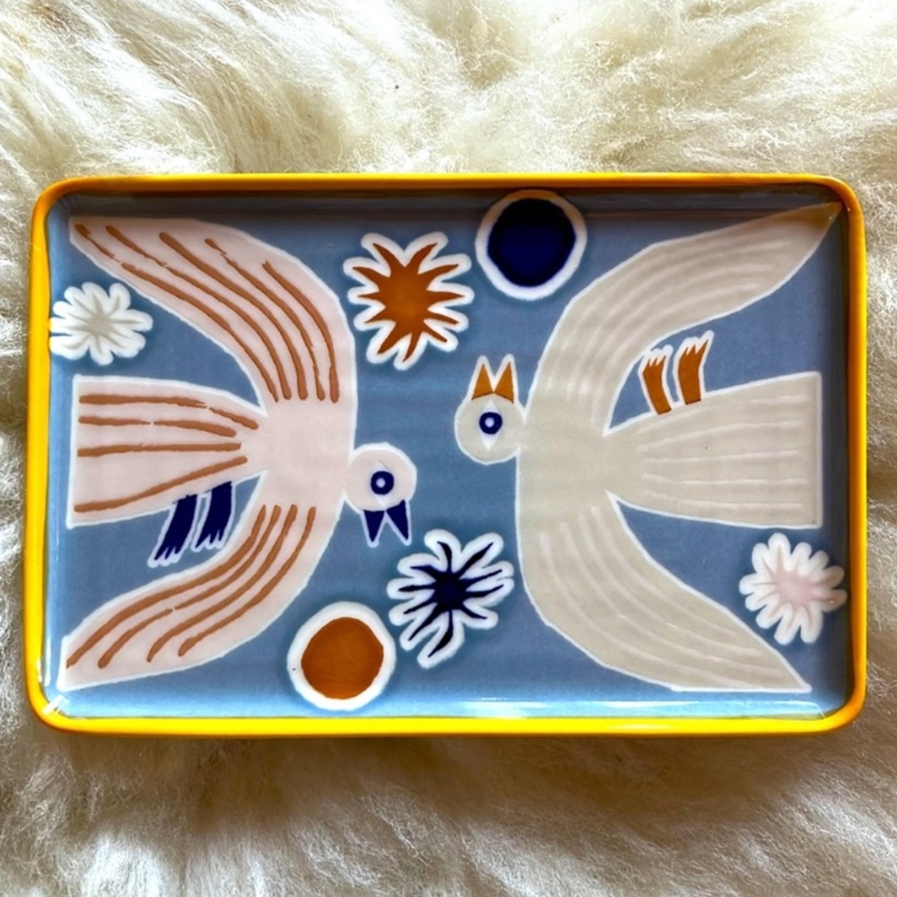 ❤️… Anthropologie Marcello Velho Folksong Birds Pottery Dish - Picture 2 of 5